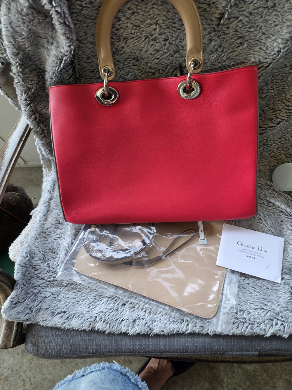 Dior Pink and Tan Leather Tote Bag